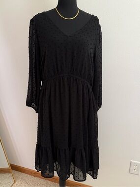 Torrid Black Swiss Dot Chiffon Dress Sheer Sleeve Tiered Size 1